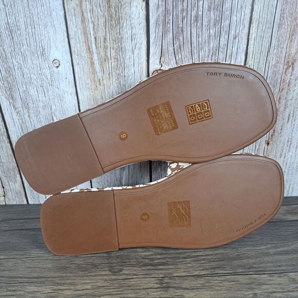 Tory Burch Double T Sport Slide Tumbled Leather Floral Print Women's Sz 9 (VGC) - Picture 7 of 8